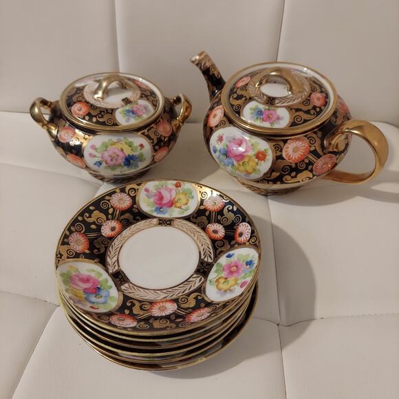 *RARE* Vintage Nippon White Porcelain Hand Painted Floral Tea & Dessert Set - Picture 2 of 9
